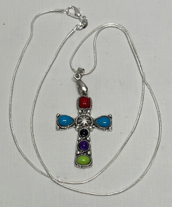 Tibetan Silver Rainbow Turquoise Pendant W/ .925 Silver Necklace
