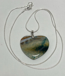 59.25ct. Heart Shaped Agate Gemstone Pendant W/ .925 Silver Necklace