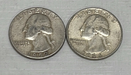 (2) Washington Silver Quarters Dated 1952 And 1964