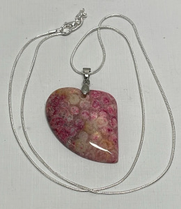 78.10ct. Natural Chrysanthemum Coral Heart Pendant W/ .925 Silver Necklace