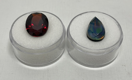 10.90ct. Oval Cut And Faceted Pidgeon Blood Red Ruby And 5.50ct. Natural Fire Opal Doublet Teardrop Cut And Faceted