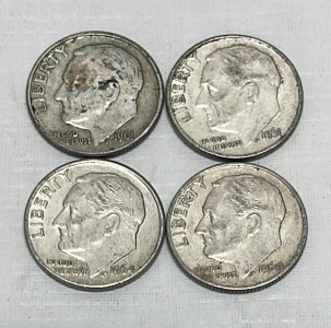 (4) Roosevelt Silver Dimes Dated 1947-1960