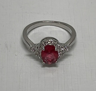 Red Ruby Oval Cut And Faceted .925 Silver Ring Size 9