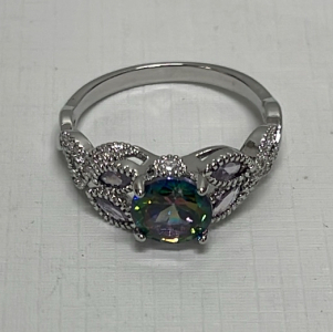 Mystic Rainbow Topaz Cut And Faceted .925 Silver Ring Size 10