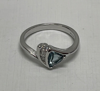 Aquamarine Cut And Faceted .925 Silver Ring Size 8