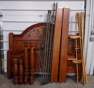 King Sized Cherry Wood Bed Frame w/ Swirling Victorian Accents