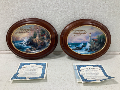 (2) Thomas Kinkade&rsquo;s Guiding Lights Collection Framed Plates- &ldquo;The Light of Peace&rdquo; and &ldquo;Beacon of Hope&rdquo;