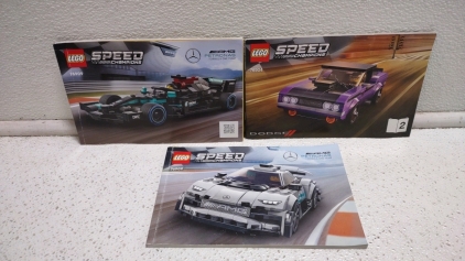 (1) Speed Champions AMG Petronas &copy;2022 Lego&trade; Book, (1) Speed Champions AMG Petronas &copy;2022 Lego&trade; Book, & (1) Speed Champions Dodge Official Licensed Product &copy;2021 Lego&trade; Book