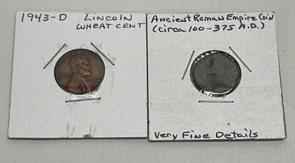 1943 Lincoln WWII Steel Wheat Cent Coin, Ancient Roman Empire Coin (Circa 100-375A.D.)