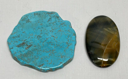 141.40ct. Turquoise Freeform Slab And 61.65ct. Natural Flashy High Quality Blue Tiger Eye Jasper Gemstone Cabochon (Tumbled And Polished)
