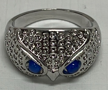 Blue Eyed Owl .925 Silver Ring Size 8