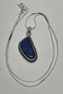 Lapis Lazuli Gemstone Pendant W/ .925 Silver Necklace