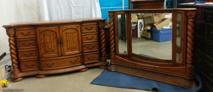 (2) AICO Britannia Dresser w/ Curio Mirror - 72"x20"x97"H