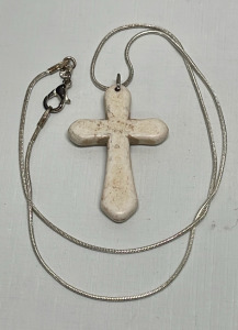 White Buffalo Turquoise Cross Pendant W/ .925 Silver Necklace