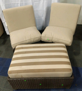 (3) Sunbrella Outdoor Seating Set - (2) Cushioned Chairs (1) Striped Ottoman