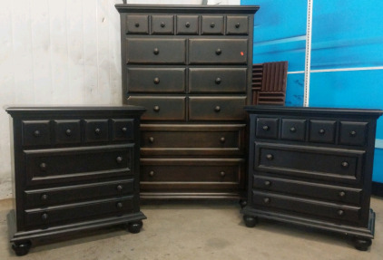 (3) Black Wooden Dressers - (1) Tall Chest - 40&frac12;"&times;18&frac12;&times;60" (2) Small Dressers -31"&times;17&frac12;"&times;32&frac12;"