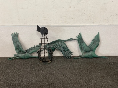 (3) Wall Art Flying Geese and Metal Windmill 13”