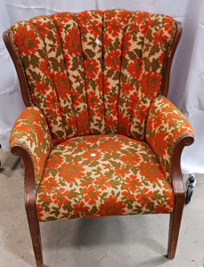 Vintage Orange/Cream Flower Wooden Chair [Approx 36in (T) 28in (W)]