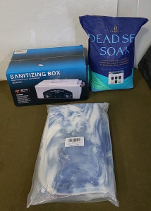 (1ll High Temperature Sterilizer Box, (1) YARELI, 15 lb ,Dead Sea Bath & Foot Soak, Epsom Salt Alternative, Magnesium Flakes & (1) 4-Piece Bath Mat Set