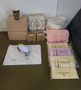 (12) 15-Oz Latte Mugs, (1) Stone Drying Mat, (1) Electric Jar Opener & More