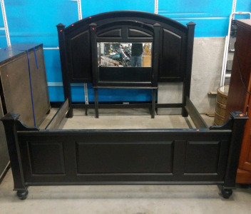 (2) Bedroom Furniture Pieces - (1) Black Wooden Bed Frame (1) Vanity Mirror - Super Nice!