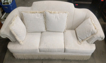 (1) White Sofa w/ Fringe Detailing - Approximate Dimensions 80"x35"x35"