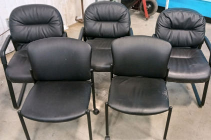 (5) Leather Style Chairs (3) with Arm Rests, (2) Roller Style
