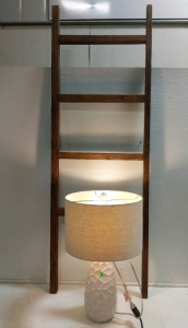 (2) Rustic Home Accent Duo - (1) Wooden Ladder (1) White Table Lamp w/ Honeycomb Base