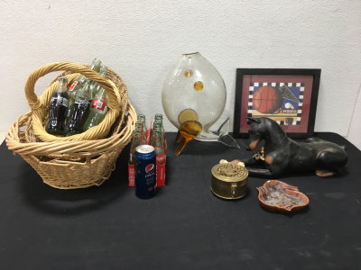 Glass Fish Vase, Dog Statue, Antique Coke Bottles, King Of Pop Limited Edition Pepsi Can & More