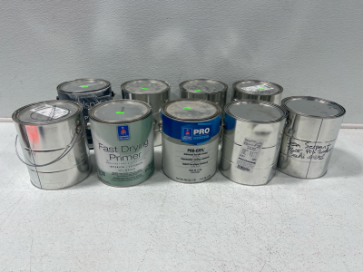 (6) 1 Gallon White Primer Sherwin Williams (1) 1 Gallon Sherwin Williams Acrylic Primer- Off White (2) 1 Gallon Sherwin Williams Architectural Acrylic in the color Sea Serpent