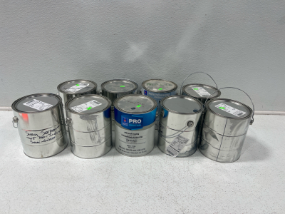 (5) 1 Gallon White Primer Sherwin Williams (2) 1 Gallon Sherwin Williams Acrylic Primer- Off White (2) 1 Gallon Sherwin Williams Architectural Acrylic in the color Sea Serpent