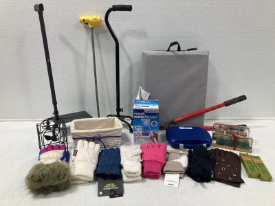 (2) Walking Canes, (1) Root Feeder, (2) Waterpik Water Flosser, Home Decor, Womens Gloves and much more!!