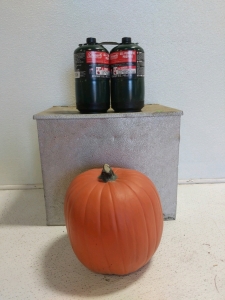 (4) Propane and Fall Display Set - (2) Coleman Propane Tanks - NEW (1) Metal Box (1) Decorative Pumpkin