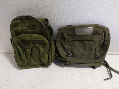 (2) Outdoor Gear Bags - (1) Trout Unlimited Backpack (1) Military-Issued Canvas Bag