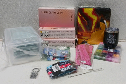 Amazon Overstock Sale (3) Box Of Medium Sized Hair Clips, Pokemon Card Holder, Coffee Mug With Lid and Straw, (3) ChapStick And More