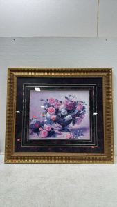 Large Floral Painting in Ornate Gold Frame