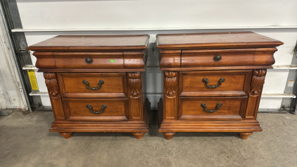 (2) Carved Solid Wooden End Tables (17&rdquo; x 30&rdquo; x 30&rdquo;)