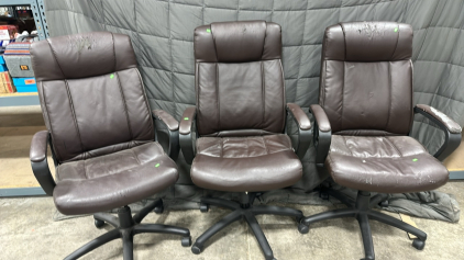 (3) Faux Leather Rolling Office Chairs (Umber)