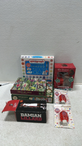 Damian Lillard Bobblehead, (2) 1000 pc. Puzzles, Spirograph Deluxe Set, (2) Cherry Blow Pop Night Lights, Holiday Magic Afro Unicorn