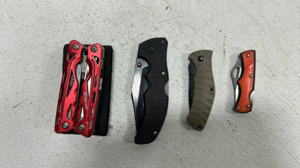 Snap-On Multi-Tool with Pliers and Carry Case, Cold Steel Recon 1 Folding Knife, Stone River NRA Folding Knife, Stihl Mini Folding Knife