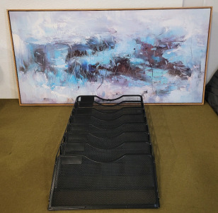 (1) Framed, Abstract Painting Canvas Wall Art, 20" x 40" & (1) 8-Pocket Metal Wall File Holder