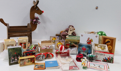 Christmas Decor Reindeer Basket, Christmas Plates, Tree Ornaments and More