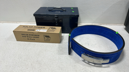 Inzer Advanced Design Blue Powerlifting Belt, (10) Brand New Solar Power Outdoor Wall Lights, Blue Metal Toolbox