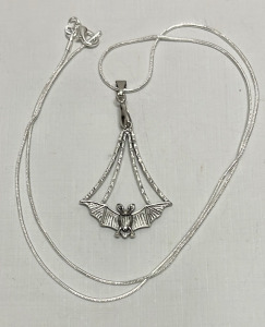 Flying Bat Pendant W/ .925 Silver Necklace