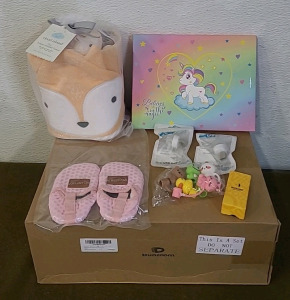 (1) Cloud Island Fox, Infant Hooded Towel Set, (1) Pair Of Baby Girl Swim Shoes, (1) Bracelet Making Kit, (2) LED USB Night Lights & More