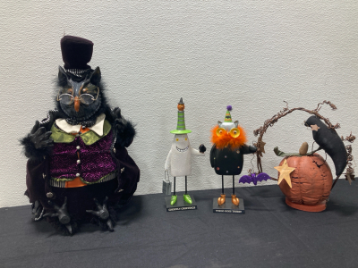 Rare Owl Figurine & Various Halloween Decorations