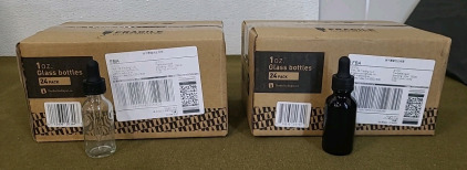 (2) 24-Count Boxes Of 1-Oz. Glass Bottles W/Droppers, (1) Clear & (1) Black