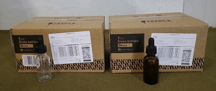 (2) 24-Count Boxes Of 1-Oz. Glass Bottles W/Droppers, (1) Clear & (1) Amber