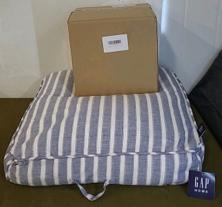 (1) Gap Home, Chambray Stripe Single Floor Cushion with Handle, 24" x 24" x 5" & (1) Patio Tabletop Alcohol Fireplace