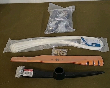 (1) Pick/Mattock Head, (2) 21" Lawnmower Blades, (1) 15-Count Pack Of 48" Cable Ties & (1) Set Of (4) Locking Castors